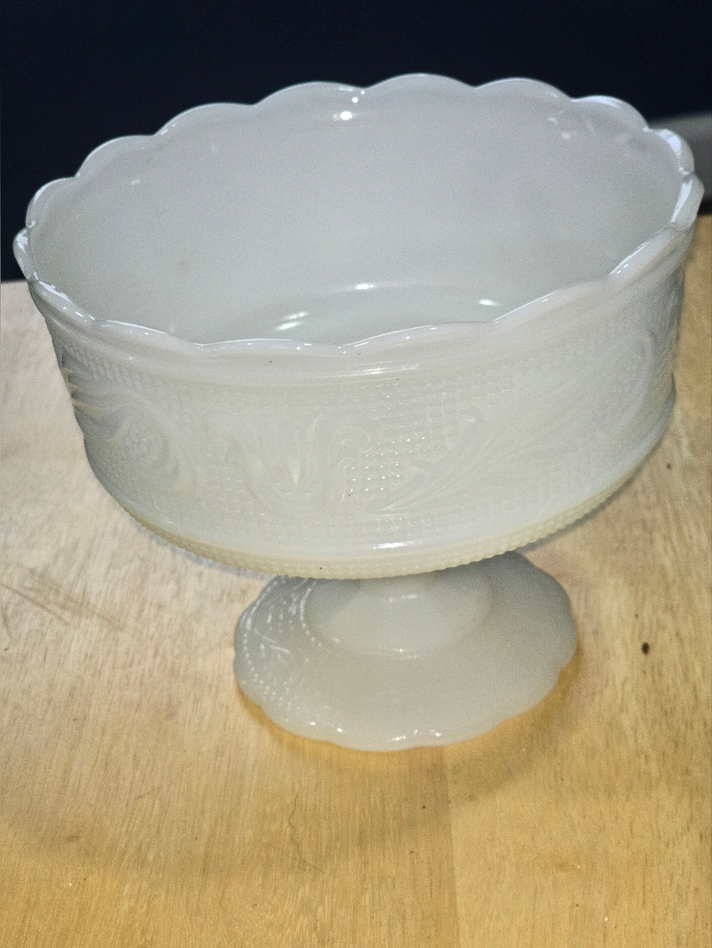 Vintage E.O. Brody Milk Glass Footed Candy Dish - Scalloped Edge - Cleveland OH
